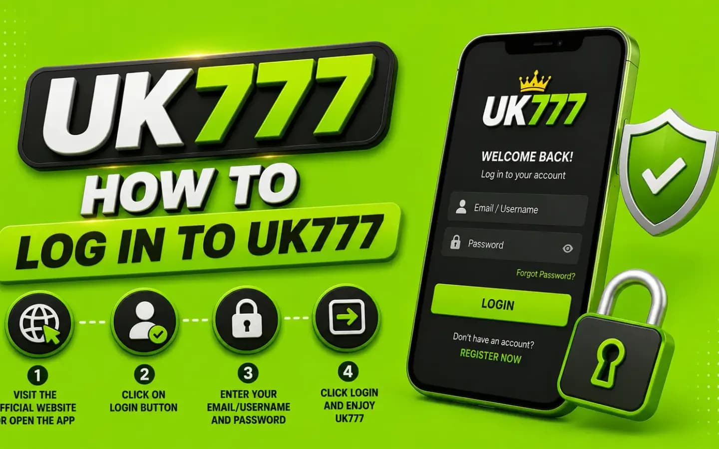 How to log in to UK777, showing the account sign-in screen and its fields
