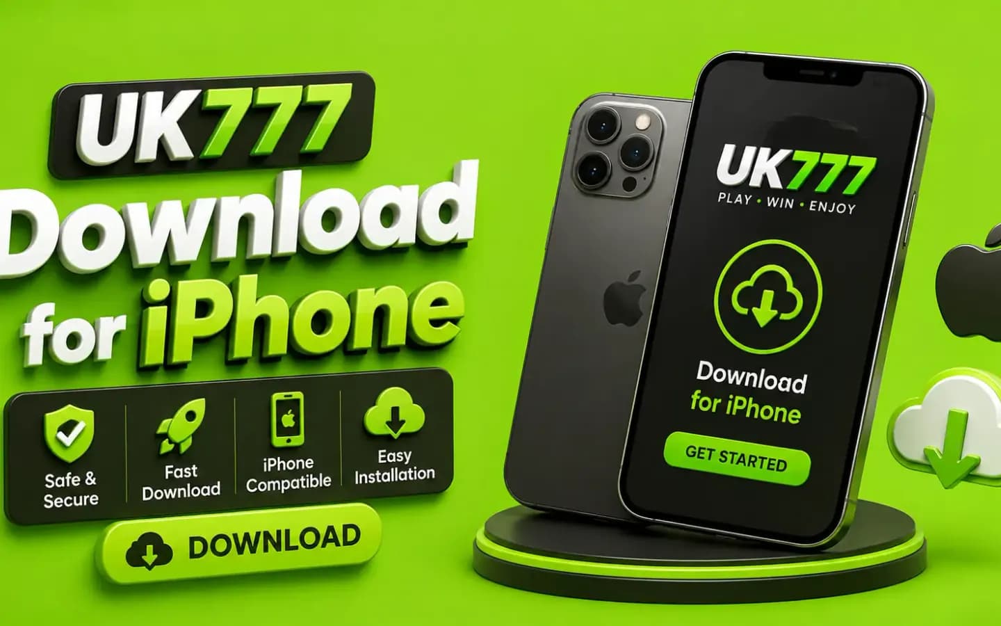 Accessing UK777 on an iPhone, showing the iOS download and access route
