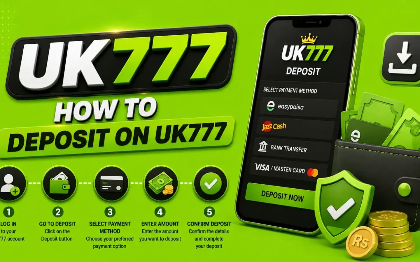 How to deposit on UK777 How to deposit on UK777, showing funds being added to a game account